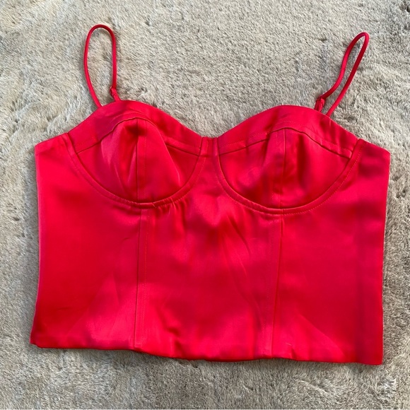 NWT Jason Wu Satin Bustier Corset Top Tank Zipper Pink Red Structured Sleeveless - Picture 5 of 11